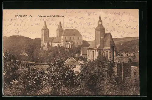 AK Rochlitz i. Sa., Blick auf das Schloss und die Petri-Kirche