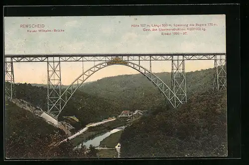 AK Remscheid, die Kaiser Wilhelm-Brücke über das Tal