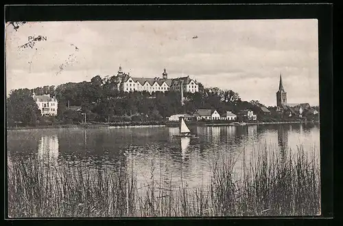 AK Plön, Uferanlagen mit Blick zum Schloss