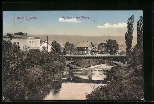 AK Bad Oeynhausen, Partie am Ufer der Werra, neben der kleinen Brücke