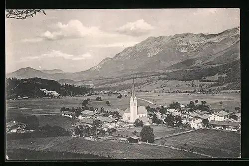AK Elmau, Blick auf die Kirche und den Ort, Talpanorama