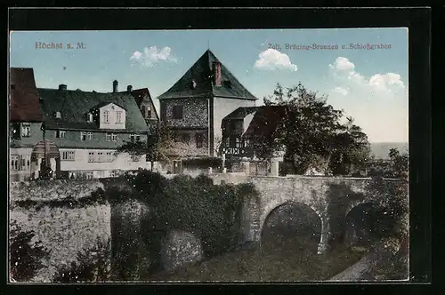 AK Höchst a. Main, Zoll, Brüning-Brunnen und Schlossgraben