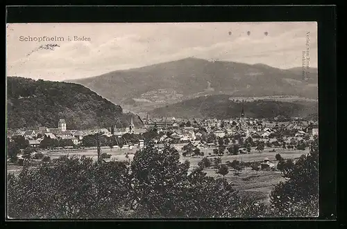 AK Schopfheim i. Baden, Generalansicht der Ortschaft im Tal
