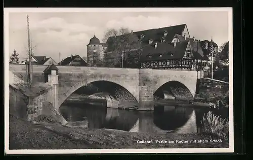 AK Gaildorf, Partie am Kocher mit dem alten Schloss, an der Brücke