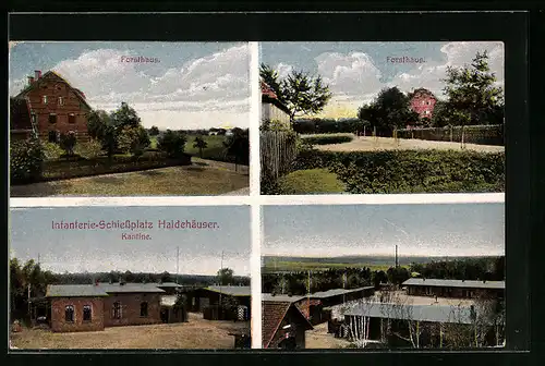 AK Haidehäuser, das Forsthaus, auf dem Infanterie-Schiessplatz, Blick über die Baracken