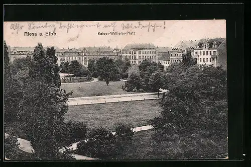 AK Riesa a. Elbe, Parkanlagen am Kaiser-Wilhelm-Platz