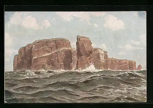 Künstler-AK Helgoland, Blick auf die Lange Anna an der Nordküste