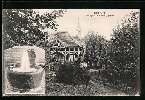 AK Bad Orb, im Garten an der Philipps- und Ludwigsquelle