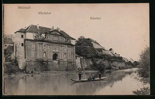 AK Breisach, Gondelfahrt vor dem Rheintor und dem Kloster