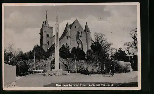 AK Ingelheim a. Rhein, das Ehrenmal an der Kirche