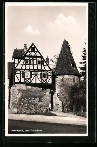 AK Schwaigern, auf der Strasse vor dem Hexenturm