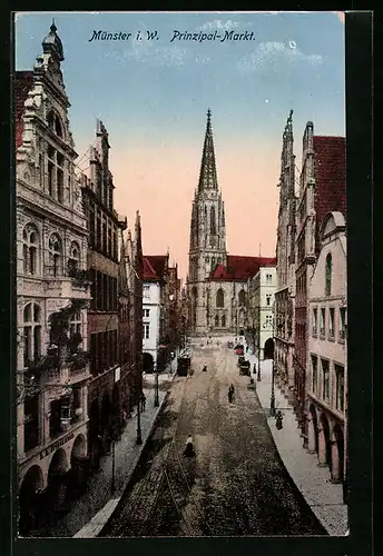 AK Münster i. W., die kirche am Ende des Prinzipal-Markt