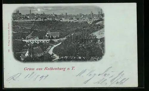 Mondschein-AK Rothenburg o. T., Ortsansicht aus der Vogelschau