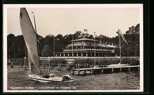 AK Potsdam, Gasthaus Regattahaus am Templiner See, Luftschiffhafen