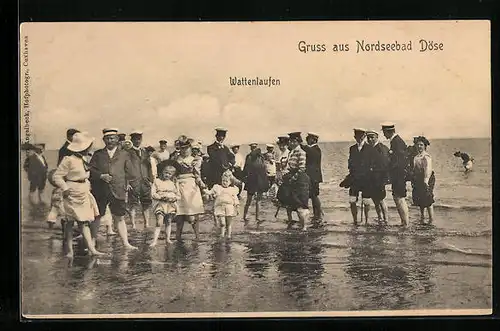 AK Döse, Besucher beim Wattlaufen im Nordseebad