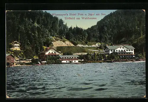 AK Urfeld am Walchensee, Wiesmayer`s Hotel Post und Jäger am See