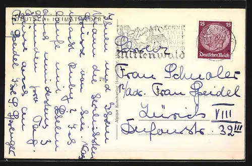 AK Mittenwald, Neunerhaus, Post und Pfarrkirche