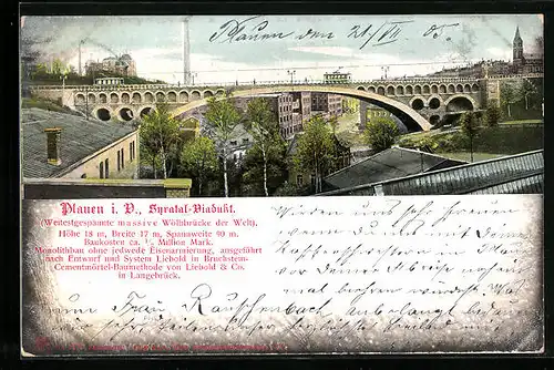 AK Plauen i. V., Blick auf das Syratal-Viadukt, heute bekannt als Friedensbrücke