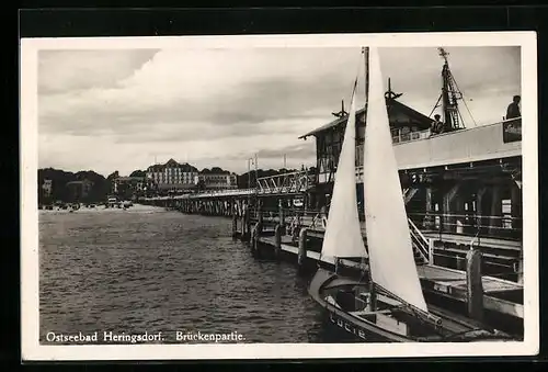AK Heringsdorf, Brückenpartie mit Blick auf das Kurhaus