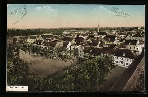 AK Germersheim, Blick über den Hauptplatz über die Wohnhäuser der Stadt