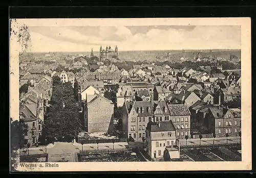 AK Worms a. Rhein, Blick über die gesamte Stadt zum Dom