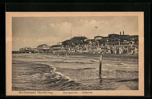 AK Norderney, Giftbude a. d. Georgshöhe vom Nordseestrand aus gesehen