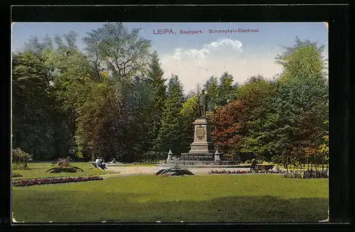 AK Leipa i. B., im Stadtpark, das Schmeykal-Denkmal