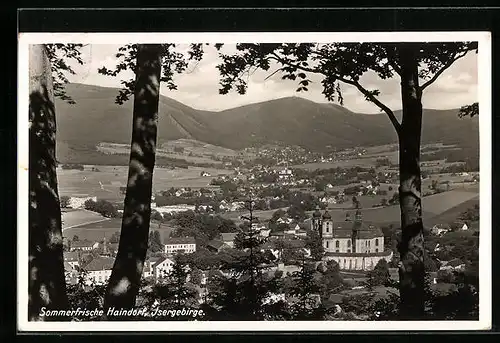 AK Haindorf im Isergebirge, Generalansicht mit der Kirche im Vordergrund