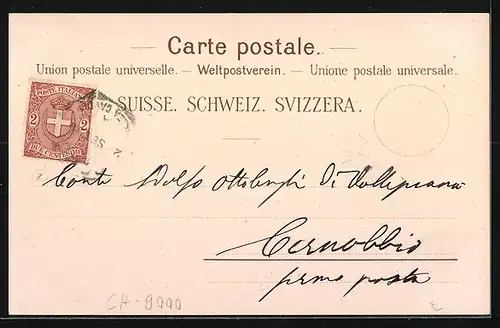 Lithographie St. Gallen, Teilansicht, Frau in Tracht