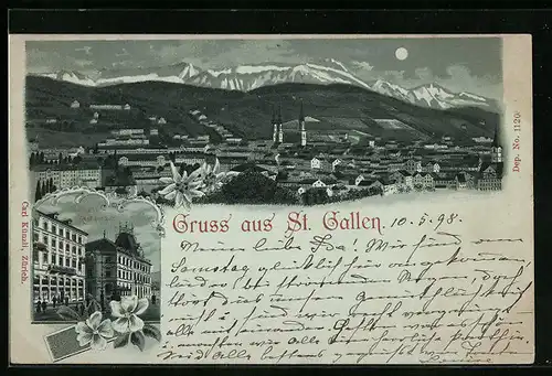 Mondschein-Lithographie St. Gallen, Walhalla-Restaurant, Teilansicht