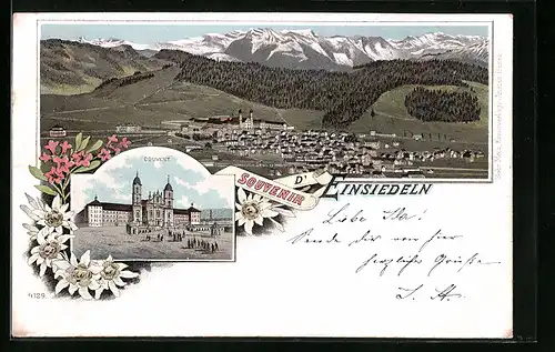 Lithographie Einsiedeln, Teilansicht, Couvent