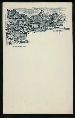 Lithographie Les Avants, Grand Hôtel des Avants sur Montreux