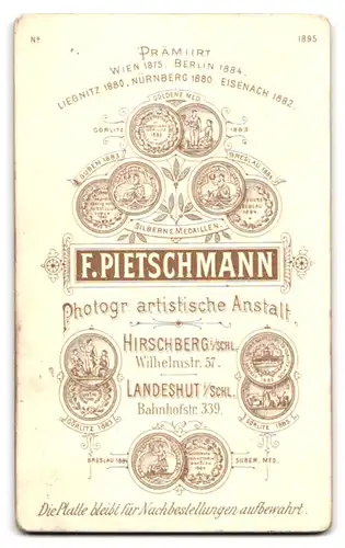 Fotografie F. Pietschmann, Hirschberg, Wilhelmstrasse 57, Uniformierter Soldat mit ordtenlich pomadisiertem Haar