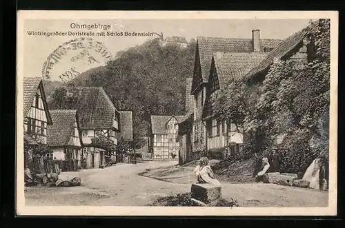 AK Wintzingerode / Ohmgebirge, Wintzingeröder Dorfstrasse mit Schloss Bodenstein