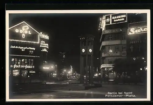 AK Berlin, Potsdamer-Platz bei Nacht