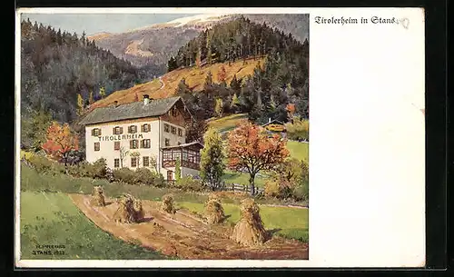 Künstler-AK Rudolf Preuss: Stans, Pension Tirolerheim