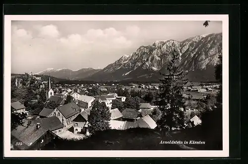 AK Arnoldstein, Gesamtansicht mit Kirche und Alpen