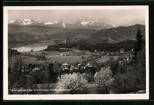 AK Krumpendorf, Totalansicht mit Karawanken und Wörthersee