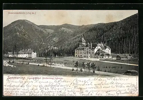 AK Semmering, Grand Hotel Erzherzog Johann mit Sonnwendstein