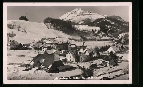 AK Wienerbruck, Ortspartie mit Oetscher im Schnee