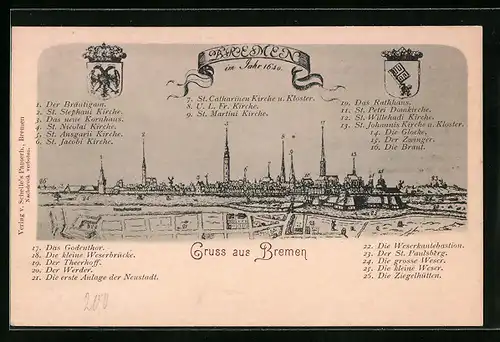 Künstler-AK Bremen, Alt-Bremen im Jahr 1640