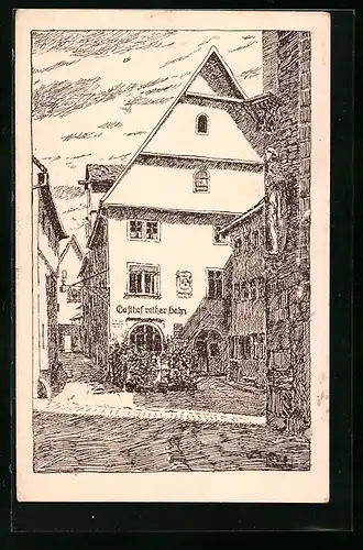 Künstler-AK Rothenburg, Gasthof Roter Hahn