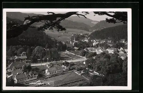 AK Weissenbach-Tr., Ortsansicht mit Fernblick aus der Vogelschau