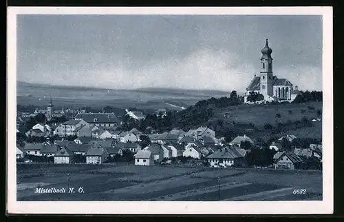 AK Mistelbach, Teilansicht mit Kirche