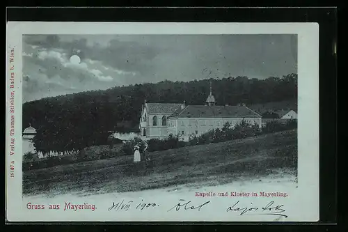 Mondschein-AK Mayerling, Kapelle und Kloster