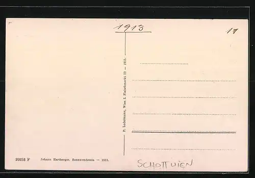 AK Schottwien, Friedrich Schüler-Alpenhaus mit Sonnwendstein und Schneeberg