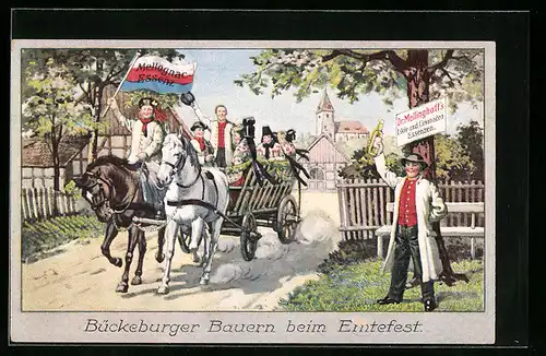 Künstler-AK Bückeburg, Bückeburger Bauern beim Erntefest, Reklame für Dr. Mellinghoff`s Likör- und Limonaden-Essenzen