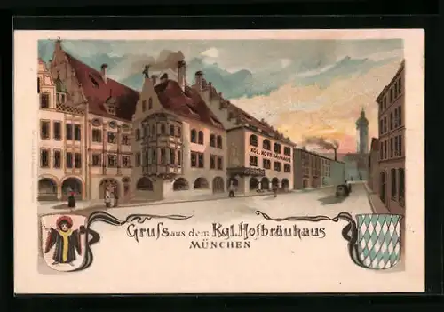Lithographie München, Münchner Hofbräuhaus, Wappen