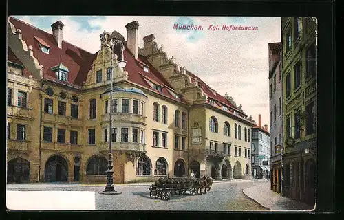 AK München, Münchner Hofbräuhaus mit Bierwagen