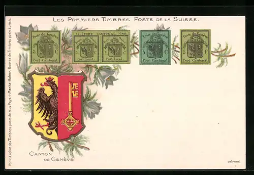 Lithographie Canton de Genève, Les Premiers Timbres Poste de la Suisse, Briefmarken